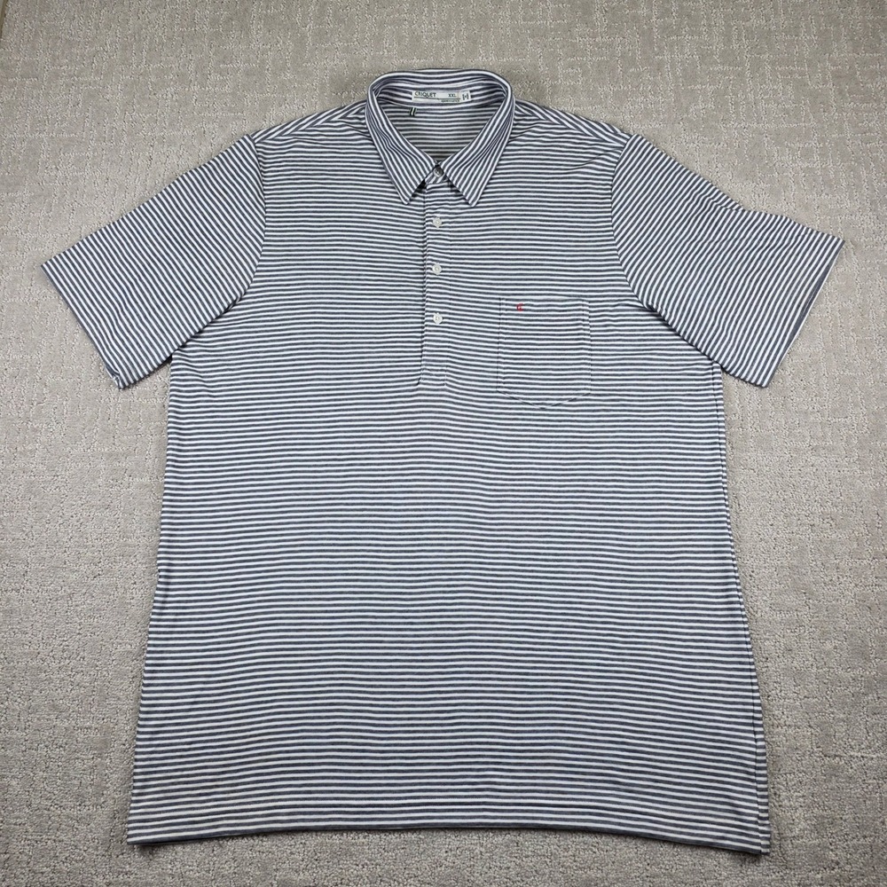 Criquet Mens XXL Players Shirt Navy White Striped Short Sleeve Pocket Polo Golf